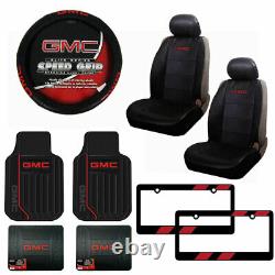 11pc GMC Front Rear All Weather Floor Mats Seat Covers Steering Wheel Cover Set