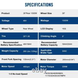 1500With1000W Electric Bicycle Front/Rear Wheel E Bike Motor Conversion Kit Hub
