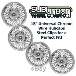 15 Universal Fit Chrome Wire Hubcaps / Wheel Covers # 1215 BRAND NEW SET 4