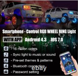 17'' Car Truck LED Wheel Ring Rim Light Kit Illuminate RGB with Blue tooth App