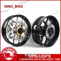 17 Gloss Black Front Rear Wheels Rims Brake Rotors For Honda CBR600RR 2007-2017