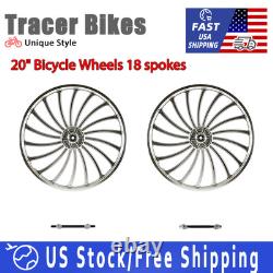 20 Bicycle Wheel Rims Set 18 spokes Rear & Front Silver Wheelset Single Speed