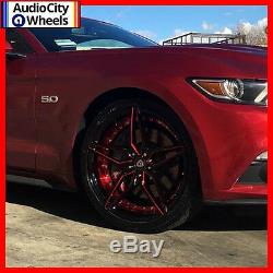 20 MQ 3259 WHEELS BLACK WITH RED INNER STAGGERED RIMS 5x114.3 FIT FORD MUSTANG