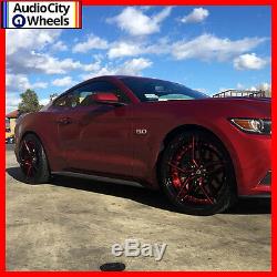 20 MQ 3259 WHEELS BLACK WITH RED INNER STAGGERED RIMS 5x114.3 FIT FORD MUSTANG