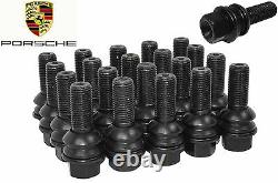 20 Porsche Cayenne OEM 14x1.5 R14 Ball Seat Lug Bolts Black 37 MM Shank Length