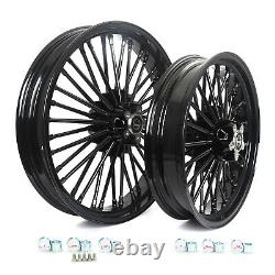 21 18 Black Fat Spoke Wheels Rim Set Dual Disc For Harley Touring Softail Dyna