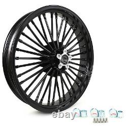 21 18 Black Fat Spoke Wheels Rim Set Dual Disc For Harley Touring Softail Dyna
