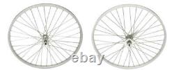 26 Heavy Duty Alloy Front & Rear Coaster Brake Bicycle Wheel 12g spokes White