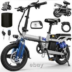 30MPH Folding Electric Bike for Adults, 750W 48V 10.4AH 14 Commuter City Ebike
