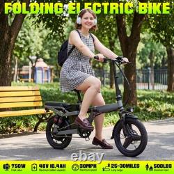 30MPH Folding Electric Bike for Adults, 750W 48V 10.4AH 14 Commuter City Ebike