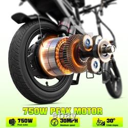 30MPH Folding Electric Bike for Adults, 750W 48V 10.4AH 14 Commuter City Ebike