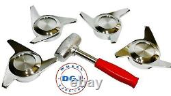 3 Bar Cut Chrome Knock-off Spinners & Lead Hammer for Lowriders Wire Wheels (M)