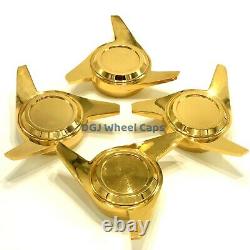 3 Bar Cut Gold Knock-Off Spinner Caps for Lowrider Wire Wheels