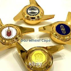 3 Bar Cut Gold Knock-Off Spinner Caps for Lowrider Wire Wheels