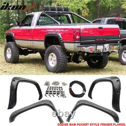 4PC Fender Flares 94-01 Ram1500 2500 3500 POCKET Style Smooth BLK ABS Rear+Front