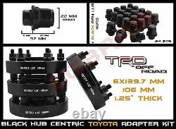 4 Toyota 6x5.5 1.25 Black Hub Centric Wheel Spacers + 24pc Black Mag Lug Nuts