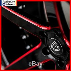 4pcs 20 MQ M3226 WHEELS BLACK RED MILLED ACCENTS STAGGERED RIMS 5x115 FIT 300C