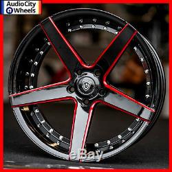 4pcs 20 MQ M3226 WHEELS BLACK RED MILLED ACCENTS STAGGERED RIMS 5x115 FIT 300C