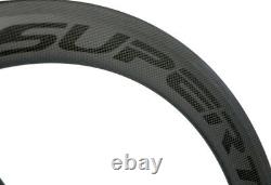 56mm Tri spoke Carbon Wheels Wheelset Front+Rear Track/Road Bike Clincher 700C