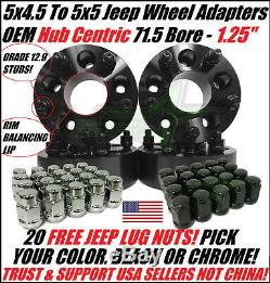 5x4.5 To 5x5 Wheel Adapters Hub Centric 1.25 Inch Adapt Jk Wheel On Tj Yj + Lugs