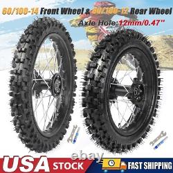 60/100-14 Front + Rear 80/100-12 Wheel Tires Rim for SSR Pit Bike KLX110 KX65
