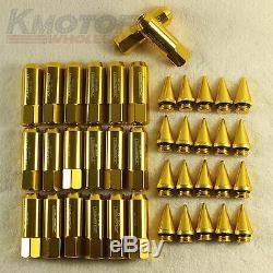 60mm Gold 20PCS M12X1.5 Cap Spiked Extended Tuner Aluminum Wheels Rims Lug Nuts