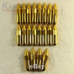 60mm Gold 20PCS M12X1.5 Cap Spiked Extended Tuner Aluminum Wheels Rims Lug Nuts