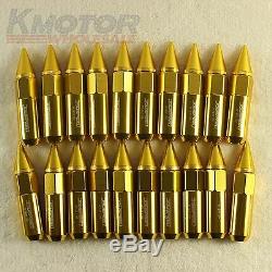 60mm Gold 20PCS M12X1.5 Cap Spiked Extended Tuner Aluminum Wheels Rims Lug Nuts