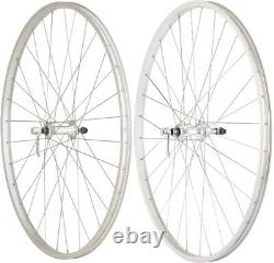 700c Silver Single Walled Freewheel Rim Brake Clincher Wheels Wheelset