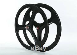 Black Matte 700c Tri Spoke Fixed Gear Single Speed Bike Front Rear Mag Wheel Set