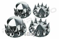 Chrome 22.5+24 Front+Rear Wheel Center Hub Cap 10 Lug Spike nut Axle System Ki