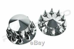 Chrome 22.5+24 Front+Rear Wheel Center Hub Cap 10 Lug Spike nut Axle System Ki