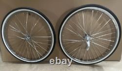 Chrome 26 S7 Wheelset Pair 36 Spoke w Whitewall Tires Hubs / Coaster Brake