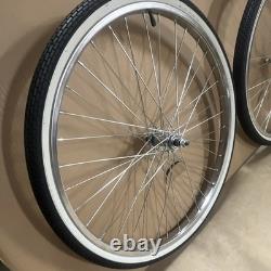 Chrome 26 S7 Wheelset Pair 36 Spoke w Whitewall Tires Hubs / Coaster Brake
