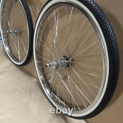 Chrome 26 S7 Wheelset Pair 36 Spoke w Whitewall Tires Hubs / Coaster Brake