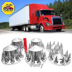Chrome Front & Rear Axle Wheel Cover With33mm Spiked Lug Nut Covers for Semi Truck