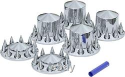 Chrome Hub Cover Kit 33mm Front & Rear Semi Truck Wheel Axle Covers Spiked