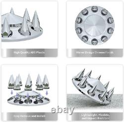 Chrome Hub Cover Kit 33mm Front & Rear Semi Truck Wheel Axle Covers Spiked