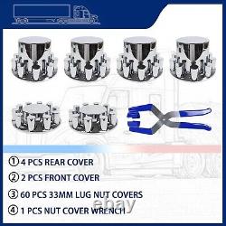 Chrome Hub Cover Semi Truck Wheel For Axle Cover 33mm Lug Front & Rear Complete