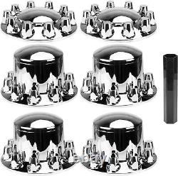 Chrome Hub Cover Semi Truck Wheel Kit Axle Cover 33mm Lug Front & Rear Complete