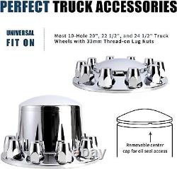 Chrome Hub Cover Semi Truck Wheel Kit Axle Cover 33mm Lug Front & Rear Complete