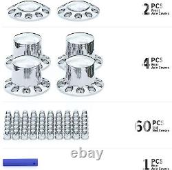 Chrome Hub Cover Semi Truck Wheel Kit Axle Cover 33mm Lug Front & Rear Complete