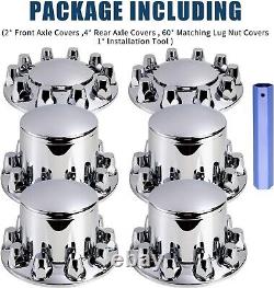 Chrome Hub Cover Semi Truck Wheel Kit Axle Cover 33mm Lug Front & Rear Complete