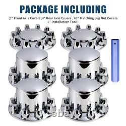 Chrome Hub Cover Semi Truck Wheel Kit Axle Cover 33mm Lug Front & Rear Complete