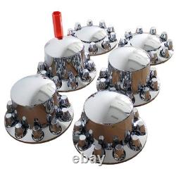 Chrome Hub Cover Semi Truck Wheel Kit Axle Cover 33mm Lug Front & Rear Complete