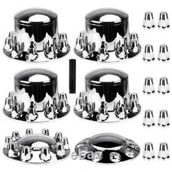 Chrome Hub Cover Semi Truck Wheel Kit Axle Cover 33mm Lug Front & Rear Complete