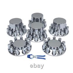 Complete 33mm Lug Chrome Hub Cover Semi Truck Wheel Axle Cover Kit Front & Rear