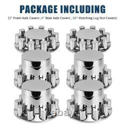 Complete 33mm Lug Chrome Hub Cover Semi Truck Wheel Axle Cover Kit Front & Rear
