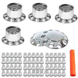 Complete 33mm Lug Chrome Hub Cover Semi Truck Wheel Axle Cover Kit Front & Rear