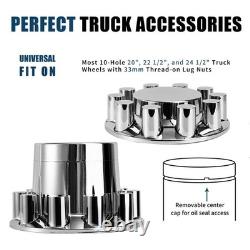 Complete 33mm Lug Chrome Hub Cover Semi Truck Wheel Axle Cover Kit Front & Rear